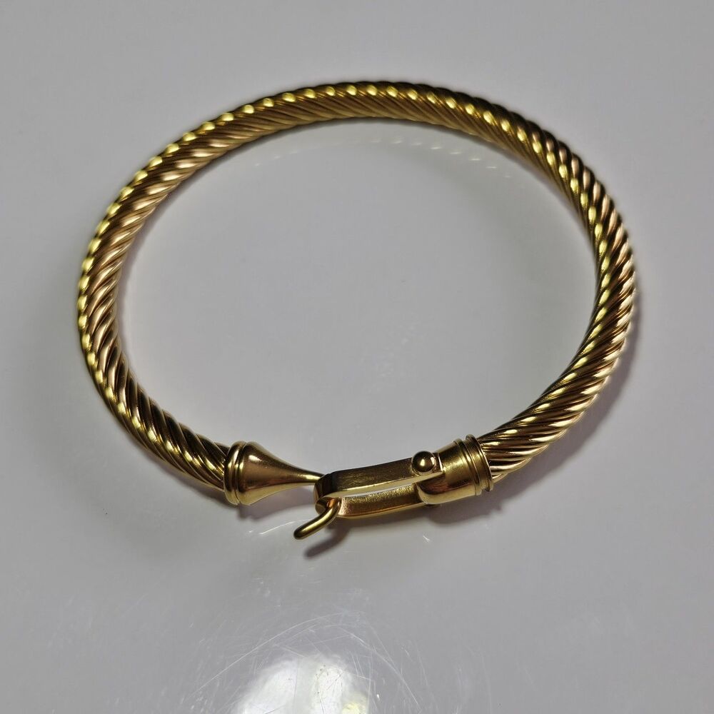 Gold Tone Bangle Bracelet Buckle Hook Closure Twisted Texture Approx 6.5" - Picture 11 of 14